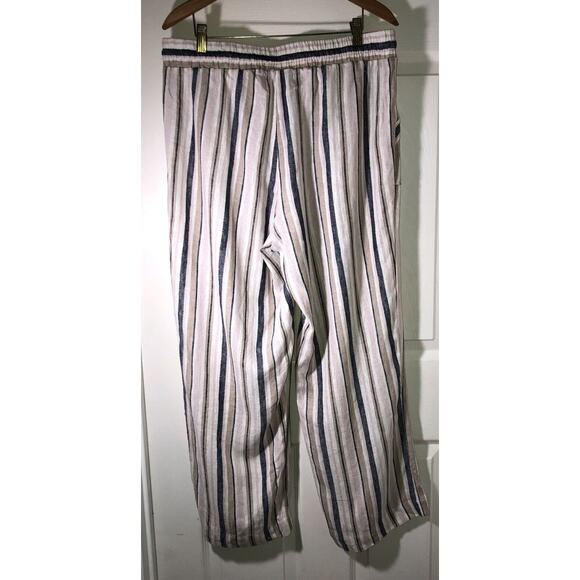 Marissa Olivia Linen Blend Stripe Boho Beach Pants Elastic Waist Pockets Size PL - Picture 2 of 9
